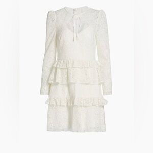 Monique Lhuillier Lace Long Sleeve Tie Front Dress with Ruffles Size 8